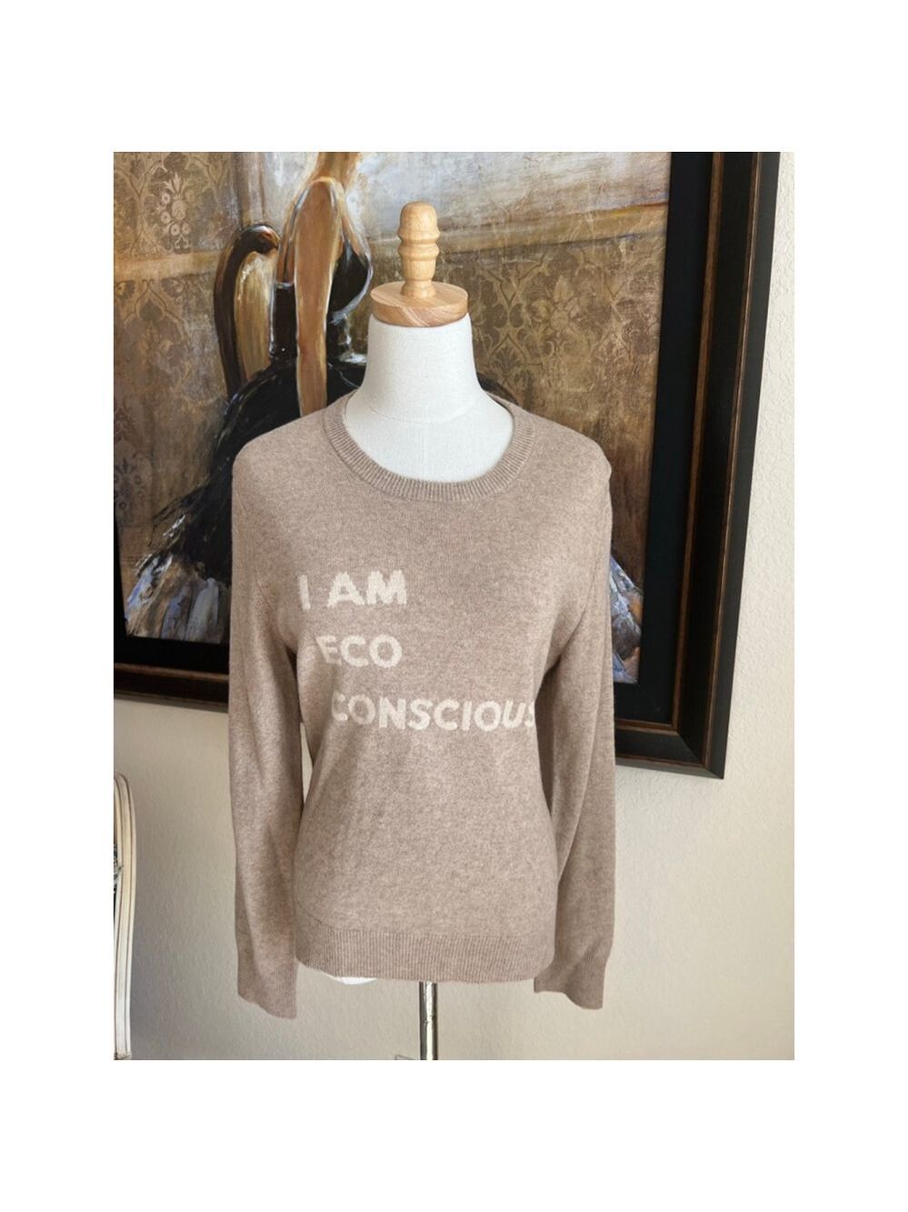 NWT NOT SHY Beige Cashmere Crew Neck Sweater L “I am eco conscious”